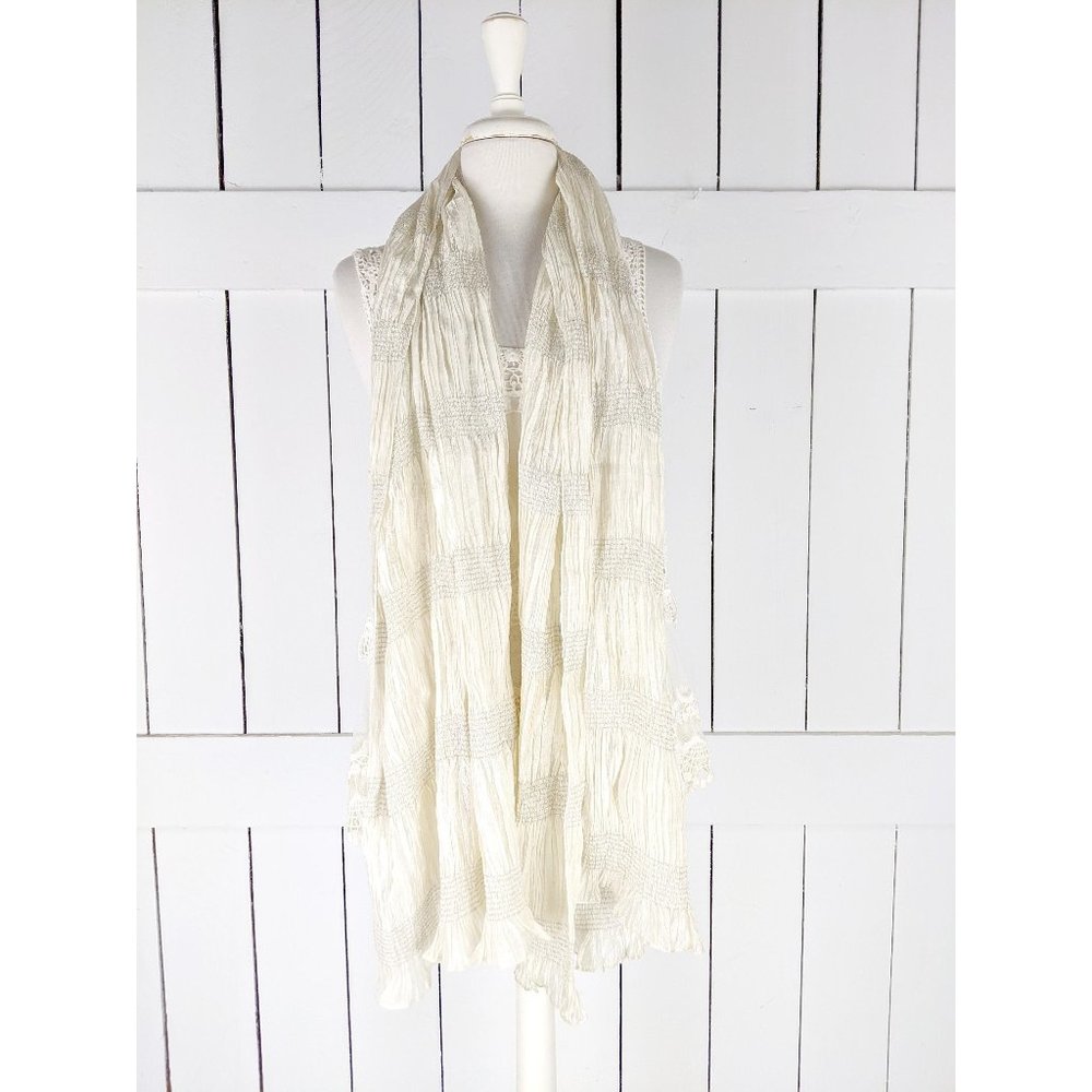 Vintage ivory Champaign silver ruched crinkle scarf belt